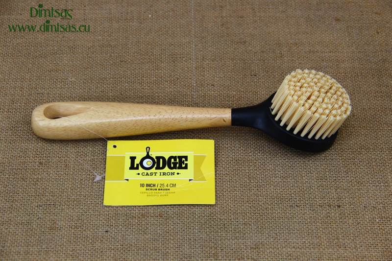 Lodge Cast Iron 10 Scrub Brush with Wood Handle, SCRBRSH 