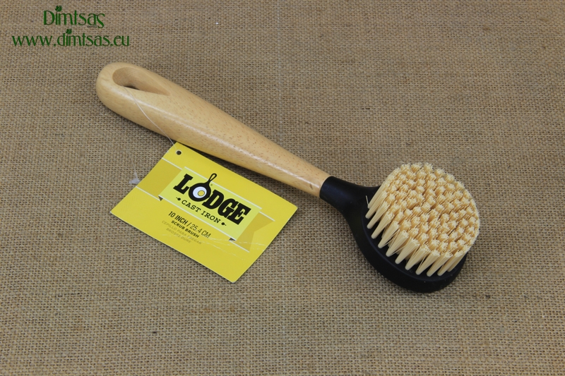 Lodge Cast Iron 10 Scrub Brush with Wood Handle, SCRBRSH